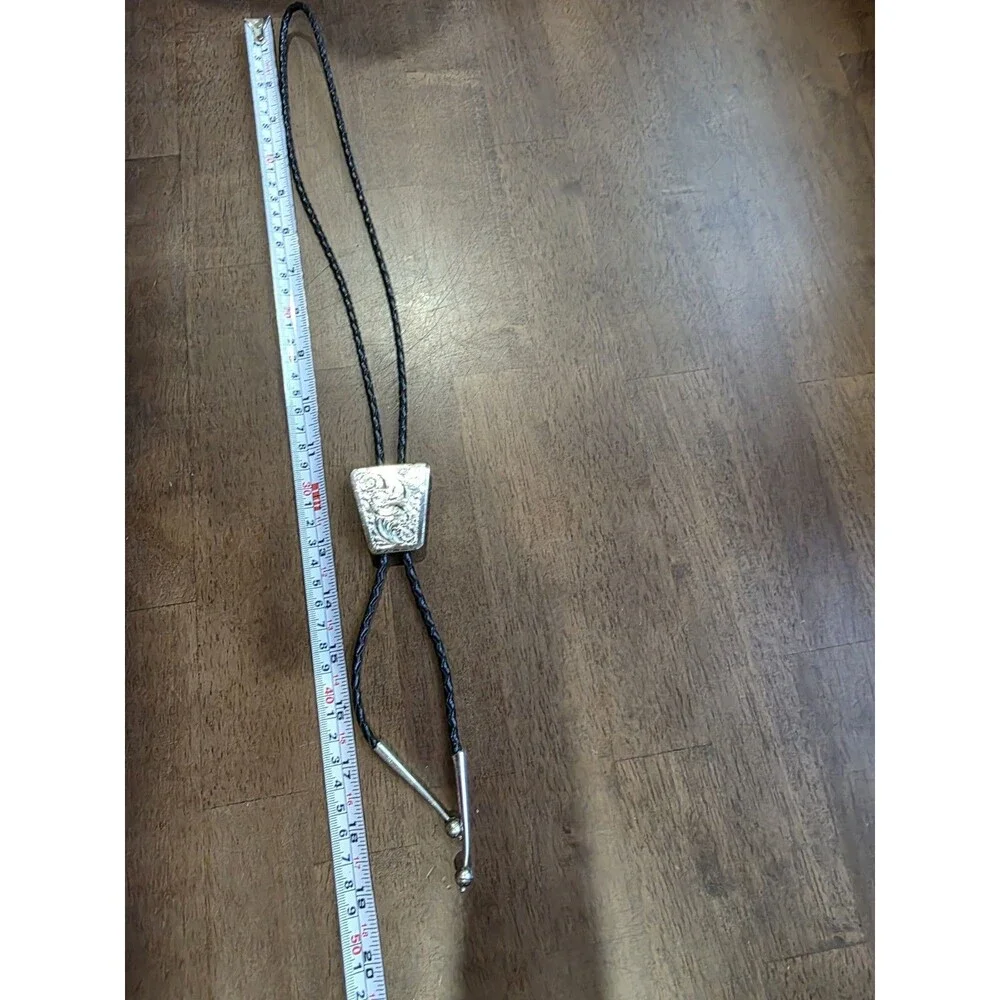 Vintage Navajo Gibson Gene Sterling Silver Western Overlay Bolo Tie